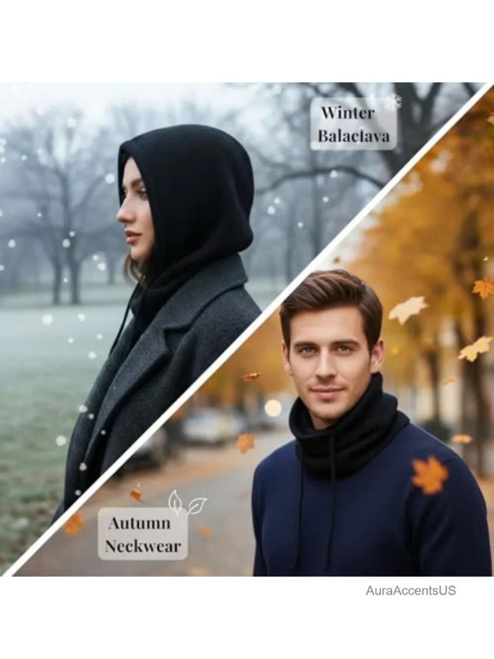 Knit Hooded Scarf Balaclava Winter Neck Warmer Headwear Adjustable Drawstring